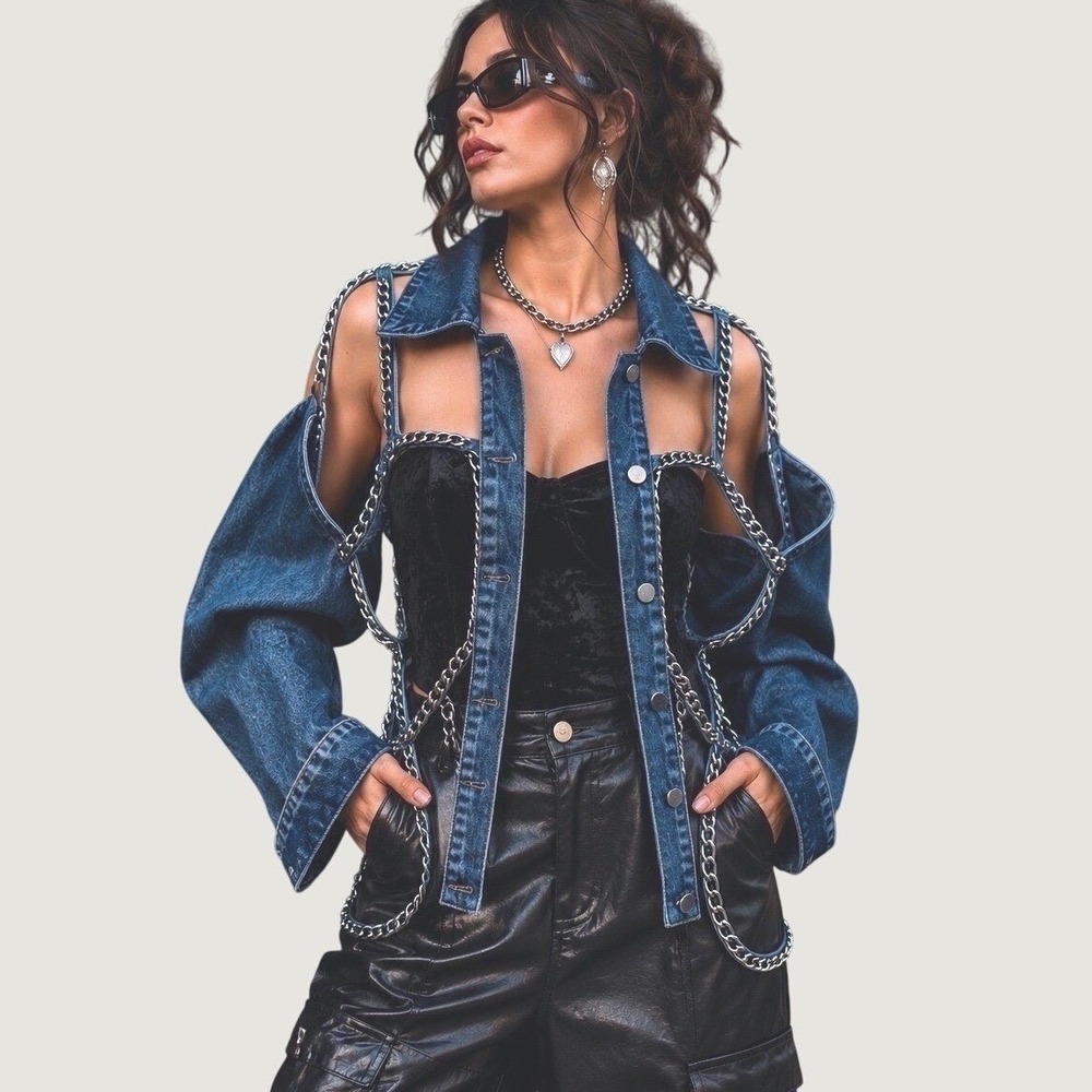 Deconstructed Denim Chain Harness Jacket Avant Garde Festival Statement